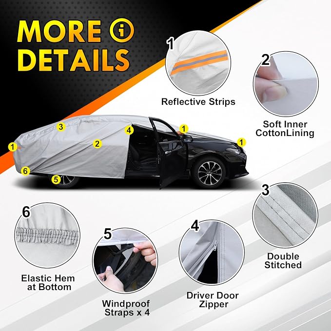 Mid Size SUV Car Cover Waterproof Outdoor, 6 Layers Heavy Duty Material Universal Fit for Rogue, Jeep Cherokee, VW Tiguan, Mitsubishi Outlander, BMW X3, Chevy Equinox
