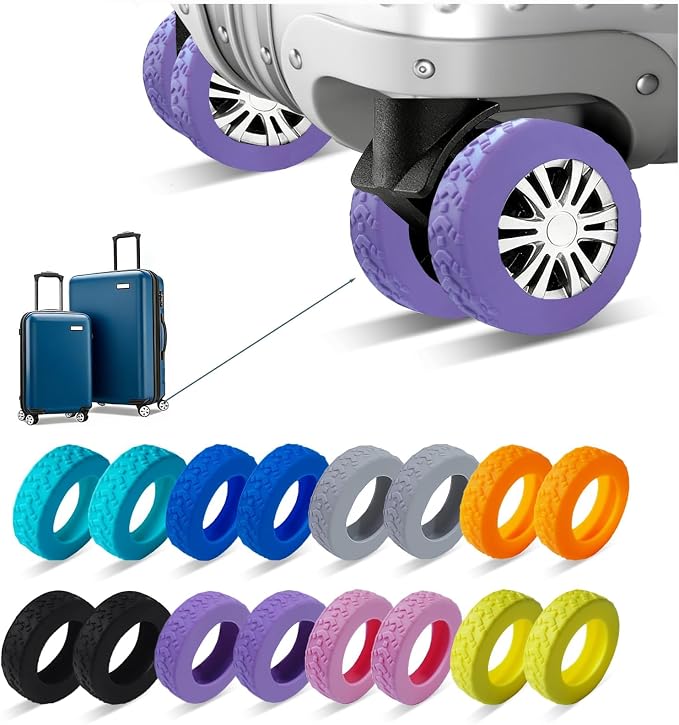 16 Pcs Luggage Wheel Covers, Anti-Noise, Fits 2-2.4" suitcase wheel, Purple | Widened & Thickened Silicone, Anti-Noise & Scratch-Proof, Fits 2-2.4" Carry-On Luggage Wheels, Easy Slip-On