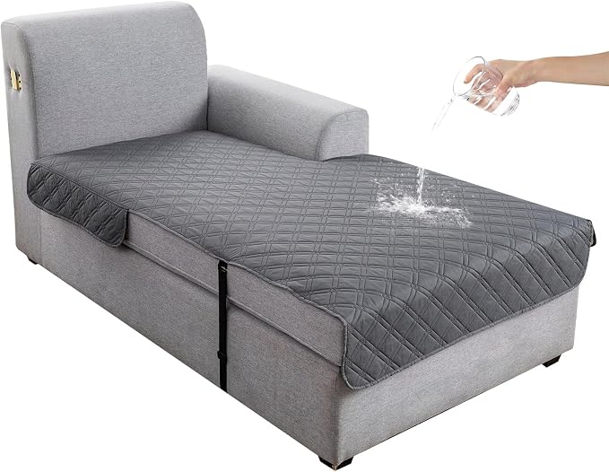 Genina L Shape Couch Cover, Sectional Couch Chaise Covers, Waterproof Washable Sofa Covers for Right L Shape Chaise Lounge, Anti-Slip Sofa Slipcovers for Dogs Cats Pet Friendly(Dark Grey)