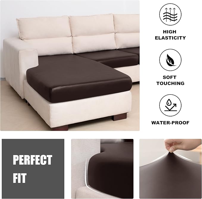 Yates Home Sectional Couch Covers 4 Piece Sofa Cushion Covers for L Shape PU Leather Separate Cushions Couch Chaise Slip Cover for Both Left/Right Sectional Couch(3 Seater + 1 Chaise,Chocolate)