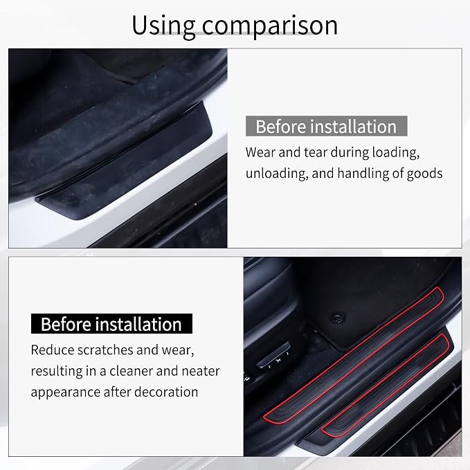 SINGARO Car Door Threshold Protection, 4PCS Door Edge Step Dust Shield Cover, Door Width 19.8x1.57inch Car/SUV Universal Rubber Scratch Resistant Exterior Accessories (Red borde)