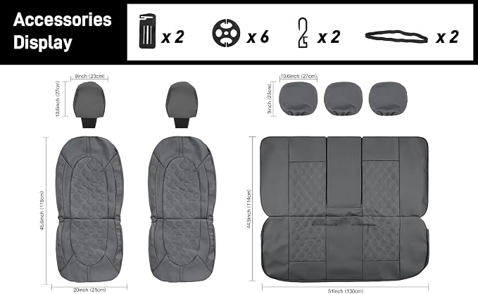 CAROMOP Luxury PU Leather Car Seat Covers Full Set-Waterproof Seat Protectors with Split Bench Seat Covers for Cars-Universal Cars Interior Covers for Sedans, SUVs, Pick-up Trucks(Gray/Gray Line)