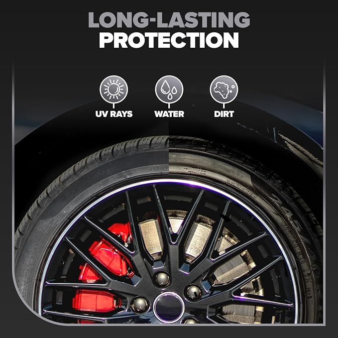 Carfidant Tire Shine Spray - Black Satin Finish - Premium Car Tire Dressing - 18 fl. Oz. Kit with Applicator Pad - Long Lasting - No Sling No Grease Formula with UV Protection