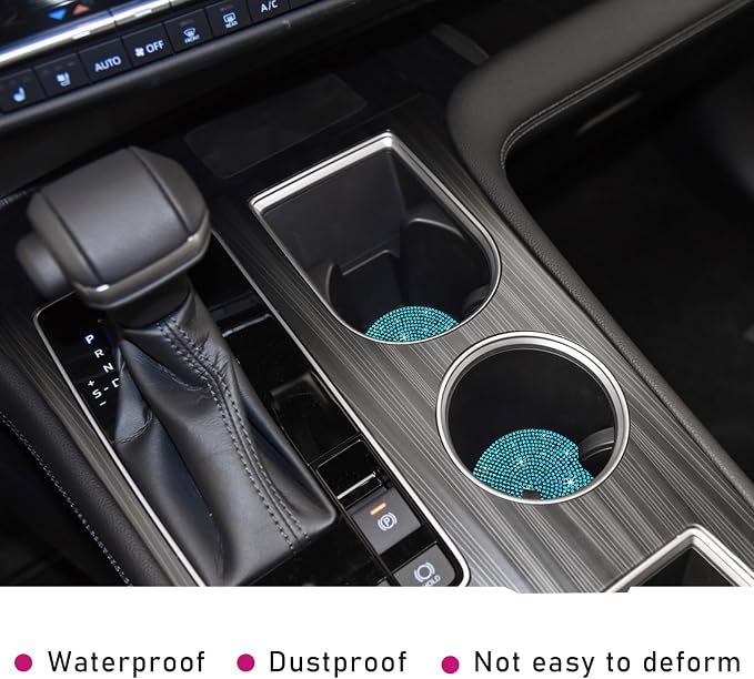 Ziciner 2PCS Bling Car Cup Holder Coaster, 2.73 Inch Anti-Slip Cup Insert Coasters, Crystal Rhinestone Auto Drink Cup Mat, Universal Interior Decor Car Accessories for Women Girls (Light Blue)