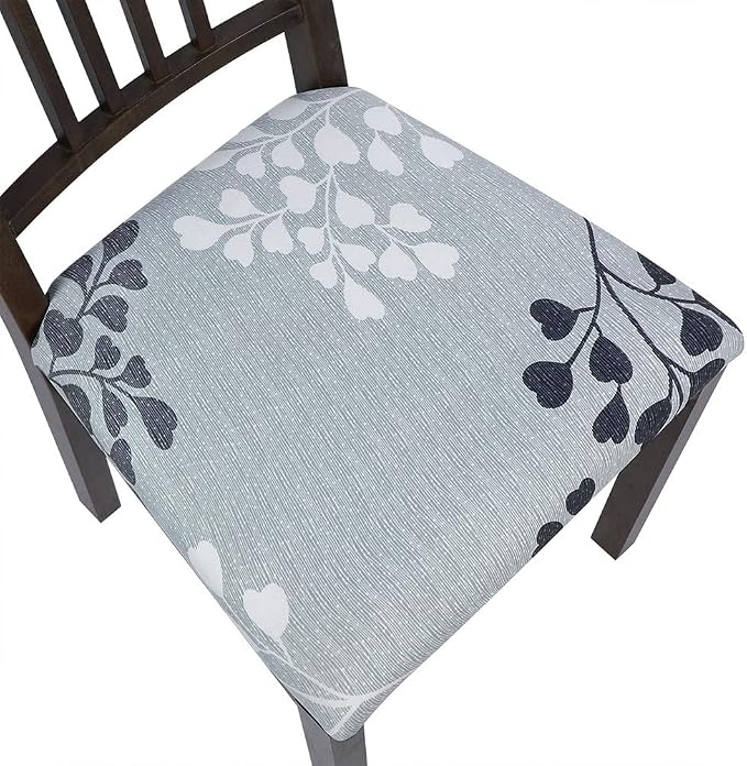 SearchI Seat Covers for Dining Room Chairs Stretch Printed Chair Seat Covers Set of 6, Removable Washable Upholstered Chair Seat Protector Cushion Slipcovers for Kitchen, Office(Leaves Pattern)