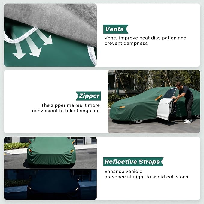 GUNHYI SUV Car Cover Waterproof All Weather, 16-Layer Heavy Duty Full Exterior Cover with Vents, Driver Door Zipper & Towel, Summer Sun/UV/Rain Protection, Fit Honda HRV, Chevy Trax, Kia Soul etc.