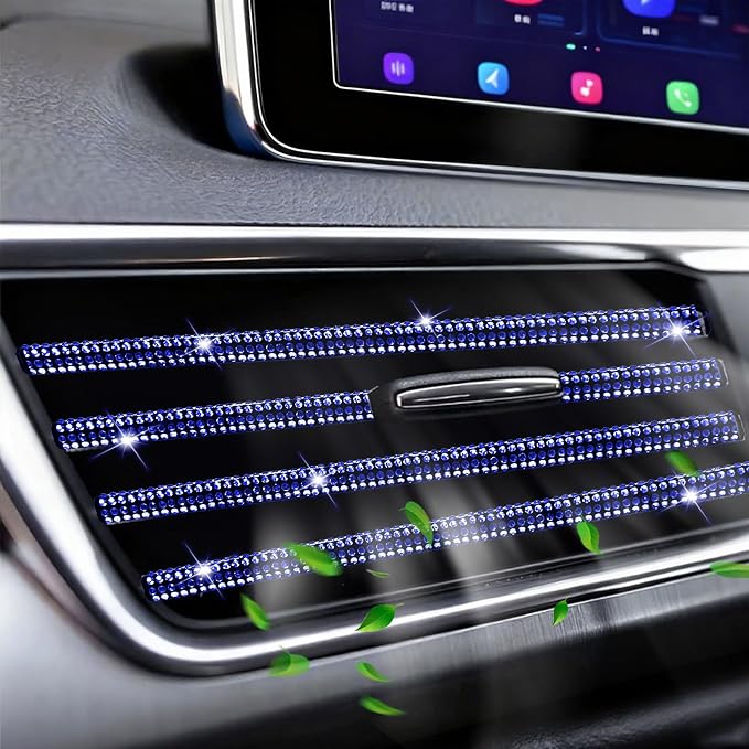 NBTEPEM Bling Car Air Conditioner Decoration Strip for Vent Outlet, 10 PCS Universal Rhinestone Car Vent Outlet Trim Decorations, Bling Interior Accessories for Women and Girls (Blue)