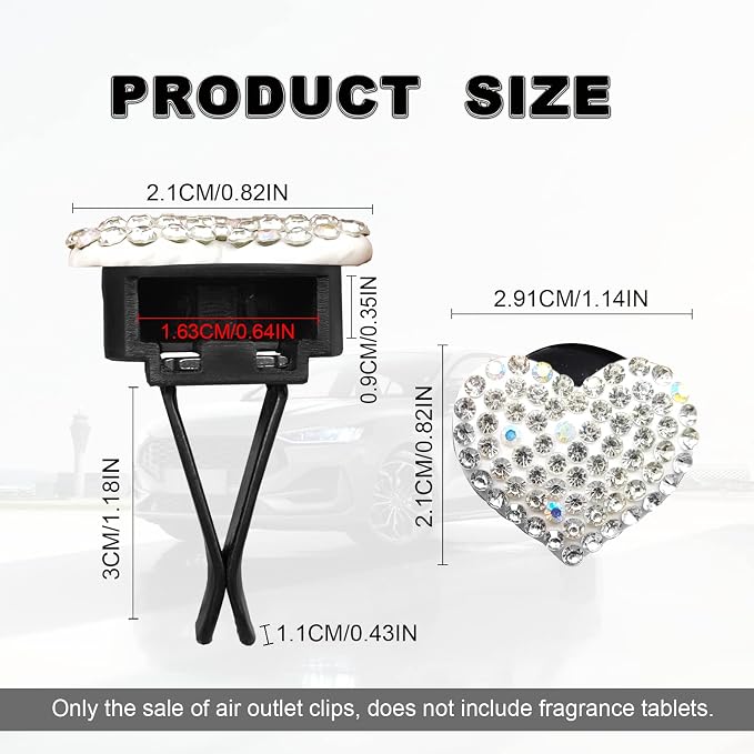 2Pcs Car Air Vent Clip, Bling Crystal Heart Charms Car Air Vent Clips, Car Air Conditioning Outlet Clip Decorative, Car Interior Decoration Accessories Universal for Women and Man (White)