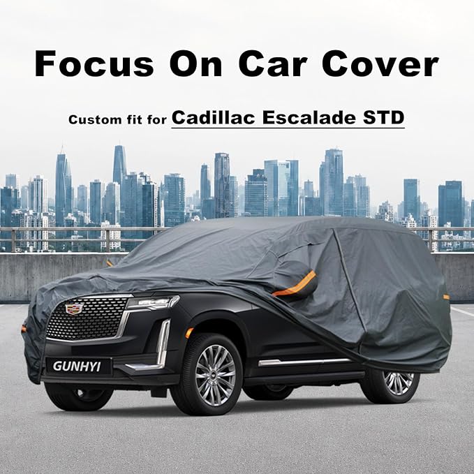 GUNHYI Premium Car Cover Custom Fit Cadillac Escalade STD, 16 Layers Heavy Duty Car Cover Waterproof All Weather with Zipper Door for Sun Rain Snow Dust Uv Protection