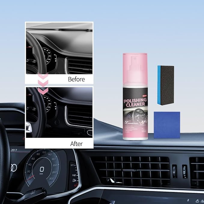2Pcs Polishing Cleaner Car Interior Spray, Car Interior Cleaner for Rubber, Leather& More, Multi-Surface Cleaning for Car Interior.