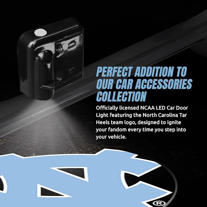 Sporticulture American Football UNC Tar Heels Car Door Lights Logo Shadow Display - Officially Licensed NCAA Car Accessories - Show Your Team Pride - Battery Powered, Universal Fit