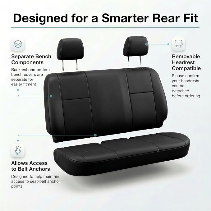 FH Group Classic PU Leather Split Bench Car Seat Cover – Universal Fit for Cars Trucks & SUVs (Black)