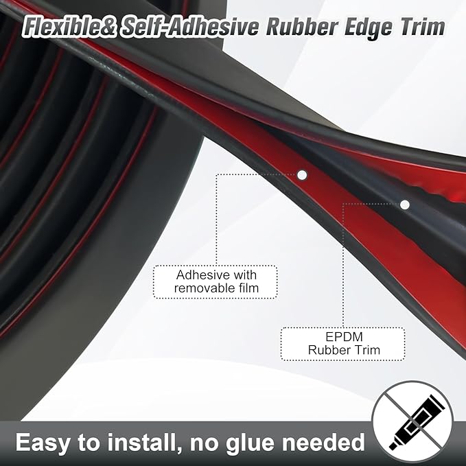 Rubber Edge Trim, Self Adhesive U Channel Edge Trim, U Shaped Trim for Plywood, Glasses, Mirror, Flexiglass, Sharp Edge Parts, Size 1/4" (6mm), Length 10Ft, Black Color, Peel and Stick Edge Guards