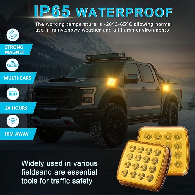 Wireless Rechargeable Magnetic LED Road Flares Emergency Strobe Lights for Trucks & Vehicles