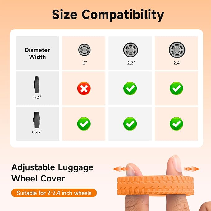 2026 Upgraded 8 Pcs Luggage Wheel Covers, Silicone Protective Covers for 2-2.4" Suitcases Spinner Wheel, Wear-Resistant, Anti-Noise, Thickened Protector, Travel Accessories (Orange)