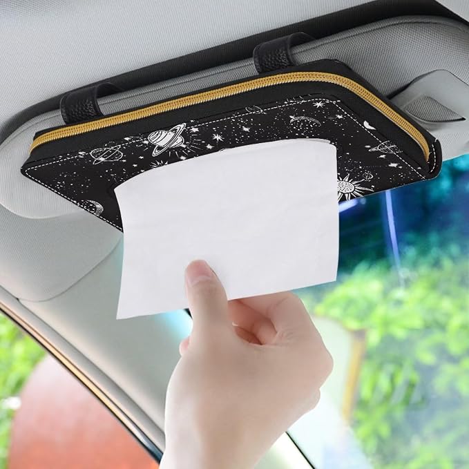 Space Planet Car Sun Visor Tissue Box Holder PU Leather Car Visor Accessories Automotive Visor Tissue Holder