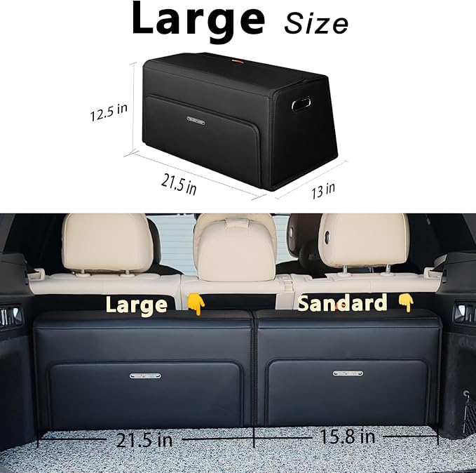 GMQ Double-layer Trunk Organizers for Car,Double Door Car Organizers and Storage Shoes for SUV,Magnetic Lid with Collapsible Storage, Large Capacity for SUV, Truck, MPV (Black, L-21.5×13×12.5 IN)