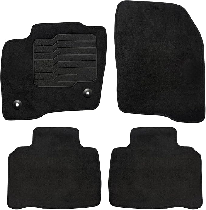 ecoMats Carpet Floor Mats Compatible with 2015 to 2024 Ford Edge, with Non-Slip Driver Heel Pad and Safety Locks, Front and Rear, Black