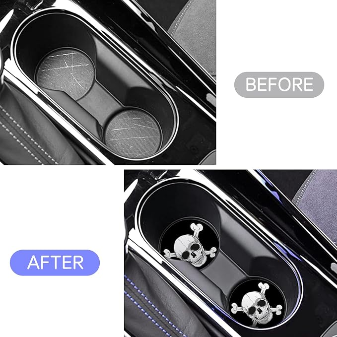 Car Cup Holder Coaster for Anime Skull Skeleton Silicone 2.75" Car Coaster Car Cup Holder Insert Coasters