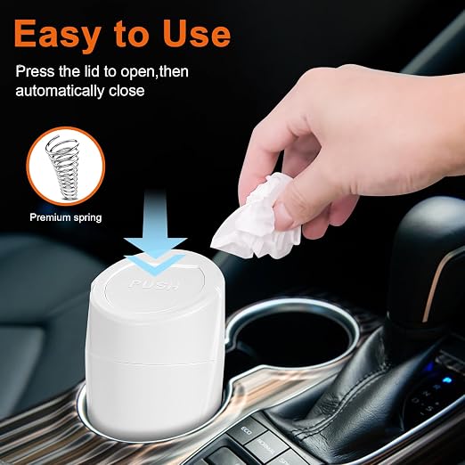 Car Trash Can, Leakproof Mini Car Garbage Can Cup Holder with Lid | Car Door Trash Bin with 20 Trash Bags, Vehicle Front Back Seat Organizers and Storage for Car, Home, Office, White