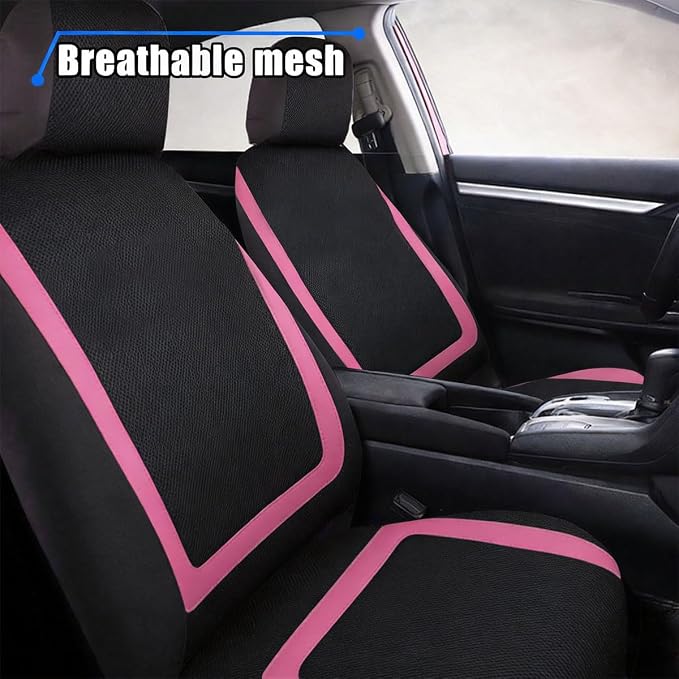 LAINLOY 2 Pack Car Seat Covers, Breathable Seat Protectors, Anti-Slip Driver Seat Cover, Comfortable Front Seat Cover Set Universal Fit for Truck, SUV, Sedan, Airbag Compatible (Black&Pink)