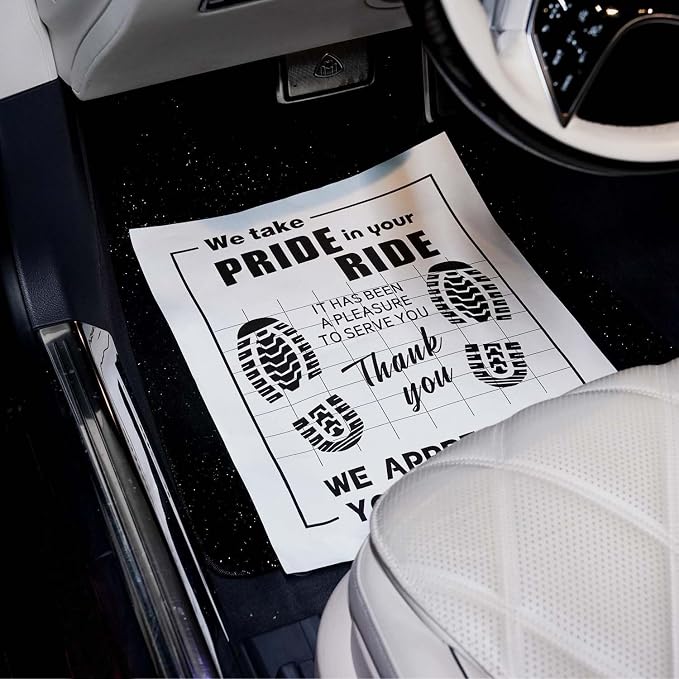 50Pcs Paper Floor Mats for Cars, Disposable White Automotive Floor Mats Kraft Paper, Waterproof Car Foot Pads Protective Papers, Thank You Mats for Car Detailing, Auto Dealership (20" x 16")
