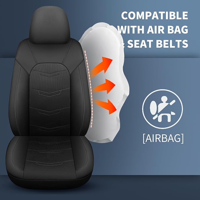 HChengkikz Car Seat Cover, Breathable and Sporty (Black) | Leather, Universal Fit for Most SUVs, Cars, Sedans, Trucks, Airbag Compatible, Easy to Install