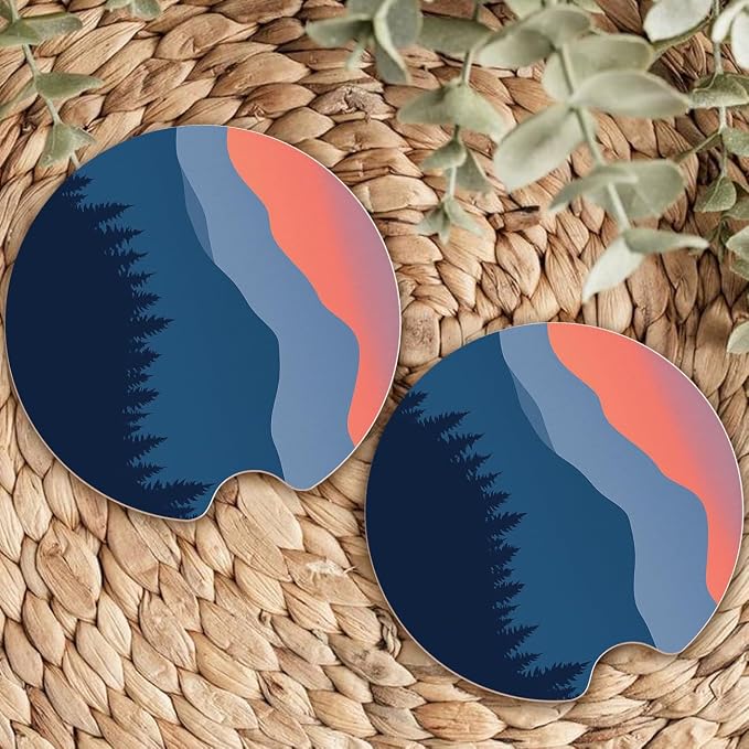 Ceramic Car Coasters – Absorbent Car Cup Holder Coaster Set for Women, Cute Aesthetic Car Accessories for Girls, 2 Pack (Ice Blue)