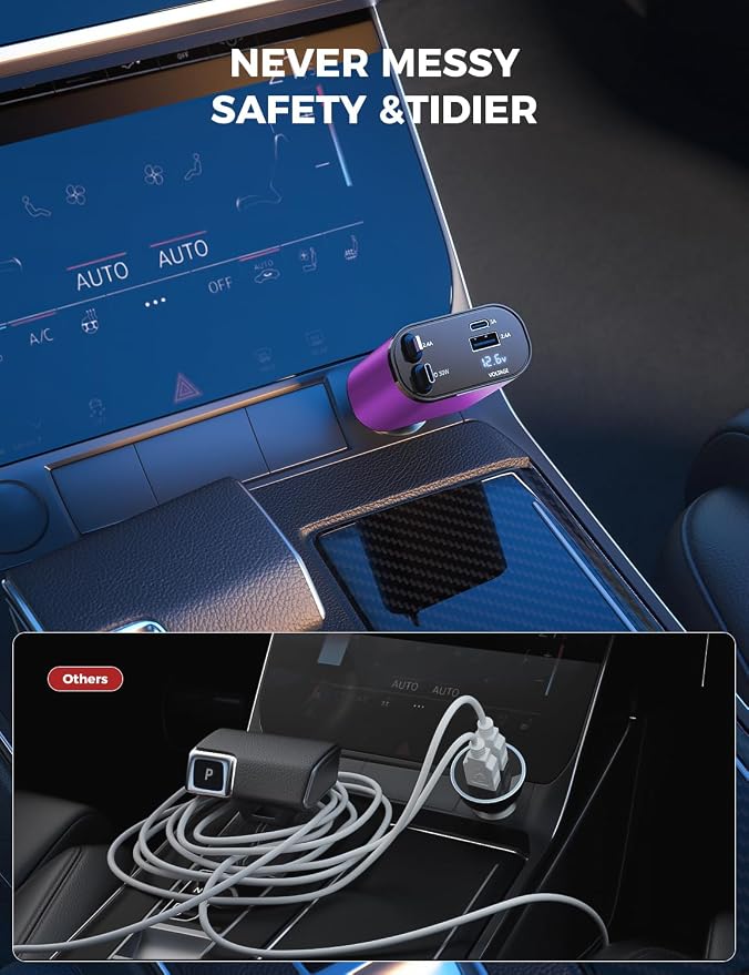 SUPERONE [Upgraded] Retractable Car Charger 4 in 1 Fast Car Phone Charger | USB C and Apple Multi Car Adapter with Cord 2.6ft, Compatible with iPhone 17 16 15/15 Pro Max/14/13/12/11, Galaxy, Pixel