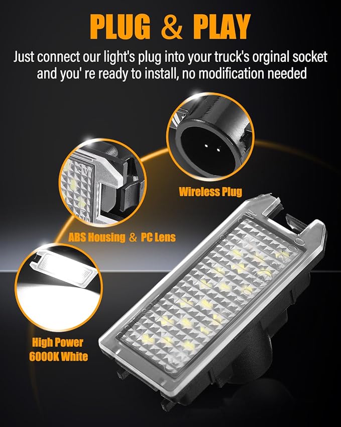 LESAUCE LED License Plate Light for 2014-2022 Jeep Cherokee Compass Patriot, 6000K White, High Brightness & Waterproof Tag Lamp Assembly Replacement, Plug and Play, Pack of 2