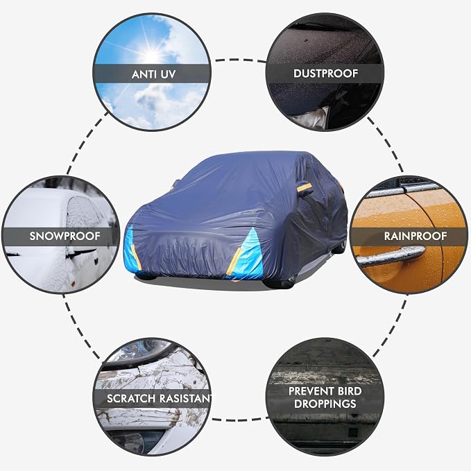 Tesla Model 3 Car Cover Waterproof All Weather, 6 Layers Outdoor Full Exterior Cover Rain Sun UV Snowproof Protection with Zipper Cotton, Mirror Pocket and Charging Port