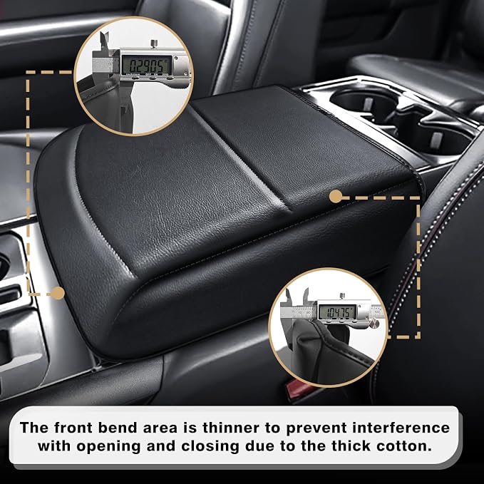 Muslogy Center Console Armrest Cover Fit for Ford F150 2021-2025 2026 Accessories, Comfort Armrest Pad Console Lid Cushion Vegan Leather 1-Inch Extra Thick(Bucket Seat ONLY)