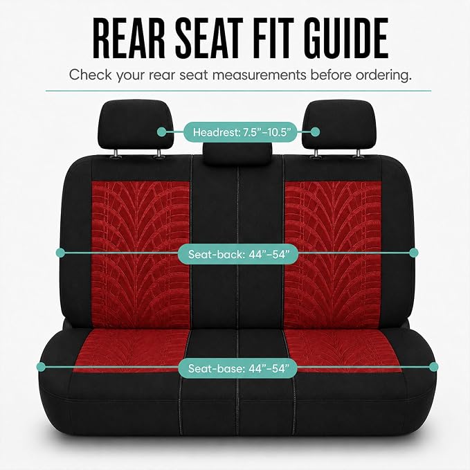 FH Group Rear Set Travel Master Car Seat Covers - Universal Fit, Split Bench Rear Seat, Washable, for SUV, Sedan, Red