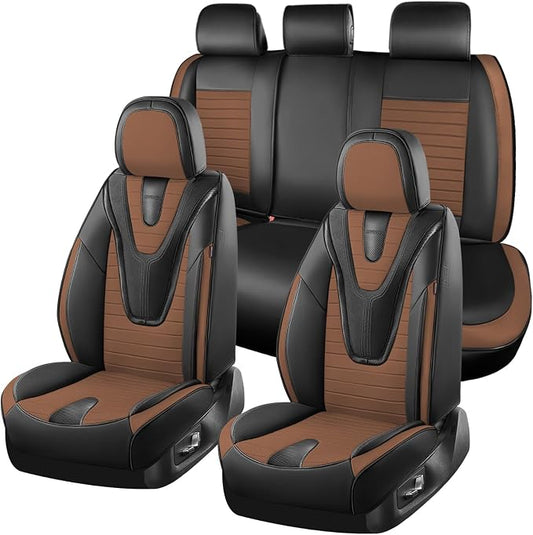Coverado Car Seat Covers Full Set, 5 Pieces Waterproof Leather Seat Covers, Universal Fit for Cars SUVs Sedans,Black Brown