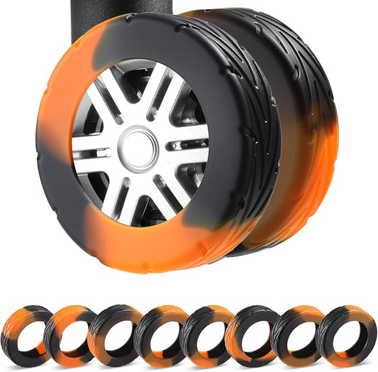8Pcs Upgrade Luggage Wheel Covers,Travel Accessories (Carbon Black/Orange) | Wear-resistant & anti-noise silicone covers. Fits 2-2.4" wheels. Protects suitcase wheels. Travel essential for suitcases