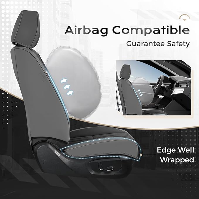Coverado Car Seat Covers Front Seats, Seat Covers for Cars, Car Seat Protector, 2-Pack Car Seat Cushion Nappa Leather, Waterproof Seat Covers Carseat Cover Universal Fit for Most Cars(Gray&Black)