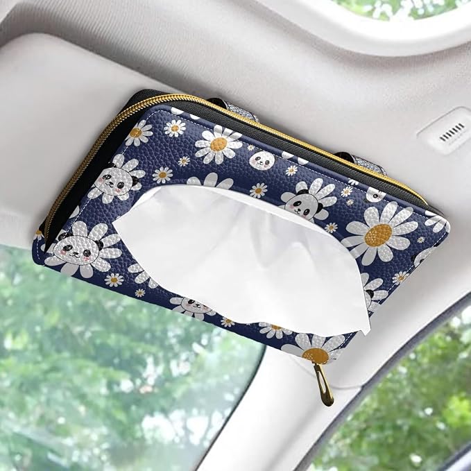 Universal Car Visor Tissue Holder Blue Daisy Panda Car Visor Accessories Tissue Box for Sun Visor & Back Seat