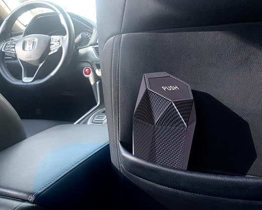Ginsco Car Trash Can with Lid, Cup Holder Garbage Can for Car, Garbage Bin Cars Accessories for Interior, Leakproof Small Trash Bin, Mini Trash Can for Cars, Home, Office (Carbon Fiber Pattern)
