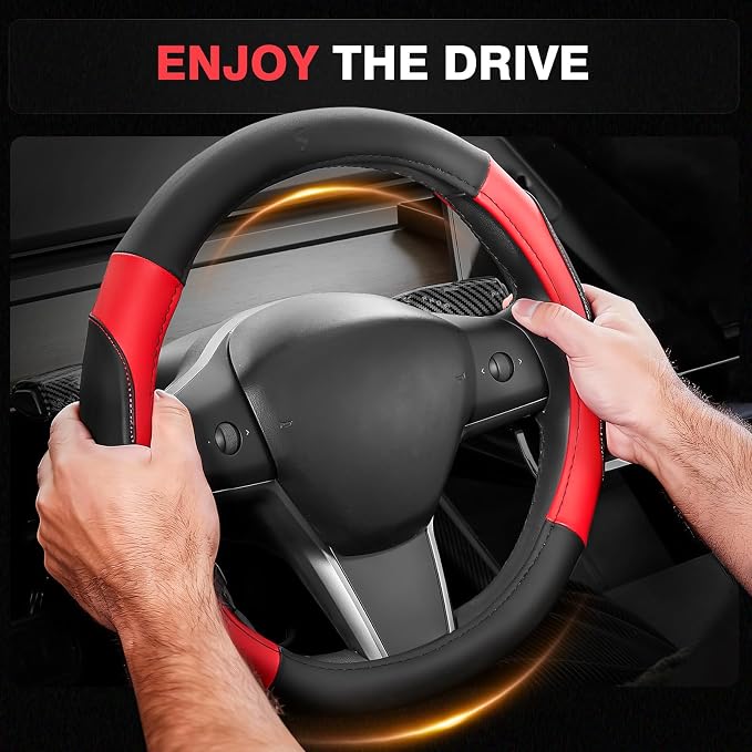 FLORICH Car Steering Wheel Cover, Microfiber Leather Steering Wheel Covers with Anti-Slip Lining, Breathable Elastic Car Steering Wheel Protector, Universal Standard Size 14-15 inch