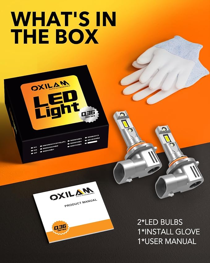 OXILAM HB3 9005 LED Bulbs, 1000% Ultra-Bright, 1:1 Halogen Size 9005 Fog Lights, 3 Min Quick Install, 20 Years Lifespan, No Flicker, 99% Compatibility, Pack of 2