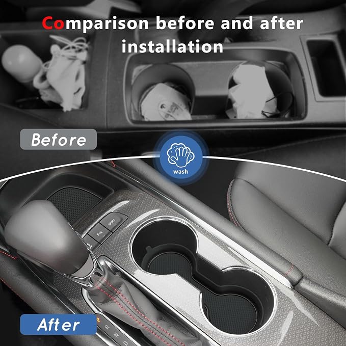 Auovo Cup Holder Inserts Coaster Compatible with Chevy Malibu Accessories 2017 2018 2019 2020 2021 2022 2023 2024 2025 Silicone Cup Mat Pad Car Interior Decoration (3-pcs kit, Black)