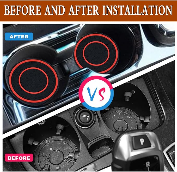 2 Pack Car Coasters for Cup Holder, 2.75 Inch Universal Auto Waterproof Coasters Silicon Insulation Cup Mats,No-Slip Anti Dust Insert Coaster for Woman Man, Suit for Vehicle Interior (2, Red)