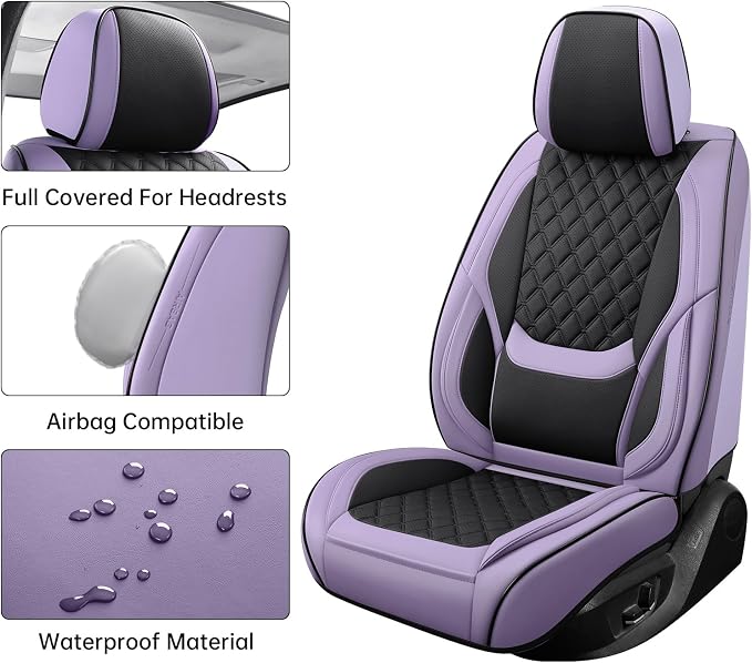 Car Seat Covers Full Set,5 Seat Leather Seat Covers for Cars,Front Seats and Back Seat Cover,Waterproof Car Seat Cushion Protectors,Universal Fit for Most Cars SUV Trucks (Purpel Black, Full Set)