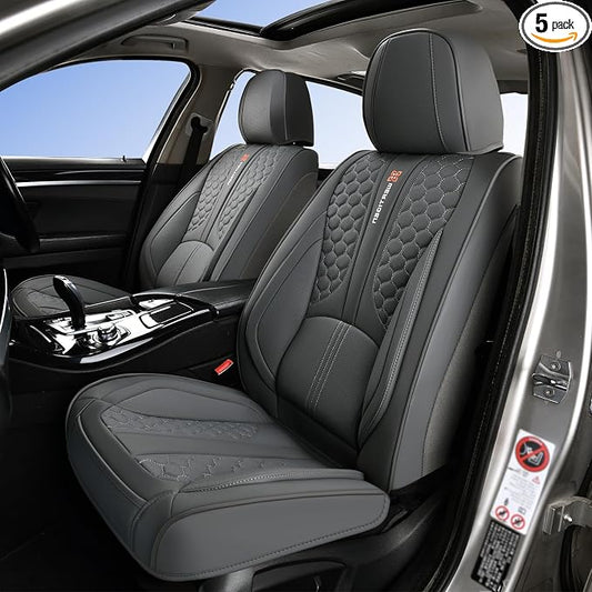 Full Set of Dark Gray Genuine Leather Seat Covers, Universal Fit | Four-Layer Anti-Slip Design with Lumbar Support