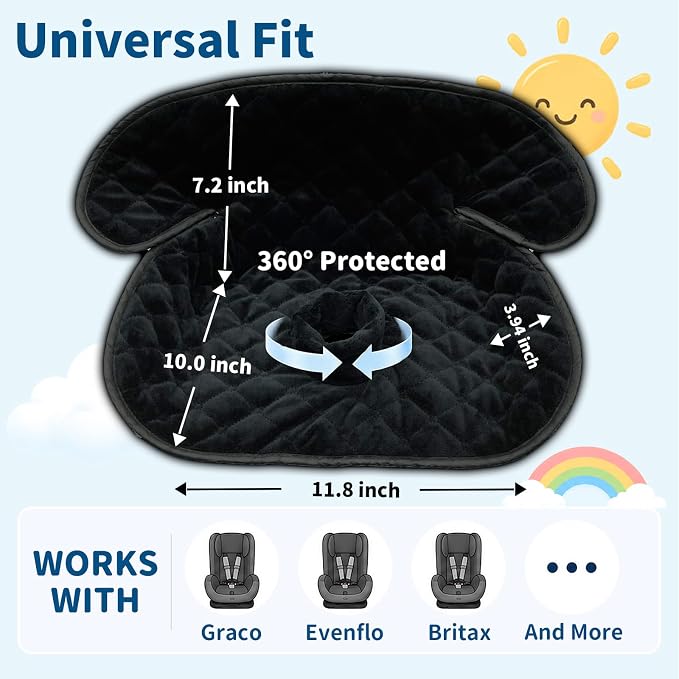 Wonderkin 2-Pack Potty Training Car Seat Protector, Waterproof Car Seat Liner, Non-Slip Leak-Proof Piddle Pads,Washable Cover Fits Car Seats Strollers Bouncers, Ages 6 Months to 4 Years (Black)