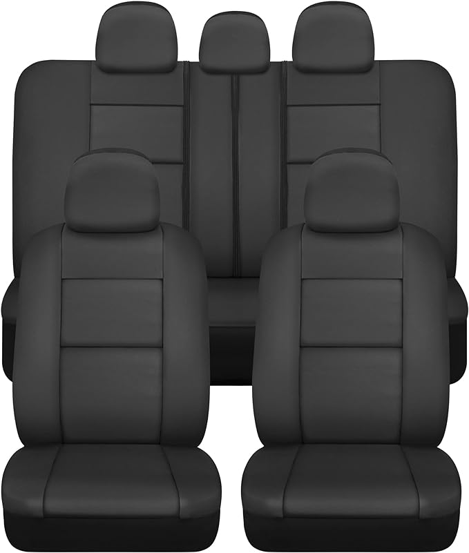 BDk Faux Leather Car Seat Cover Full Set - Front & Rear Split Bench Black Seat Covers For SUV & Truck Seat Covers, Airbag Compatible - Interior Protective Seat Covers for Car Seats & Car Accessories