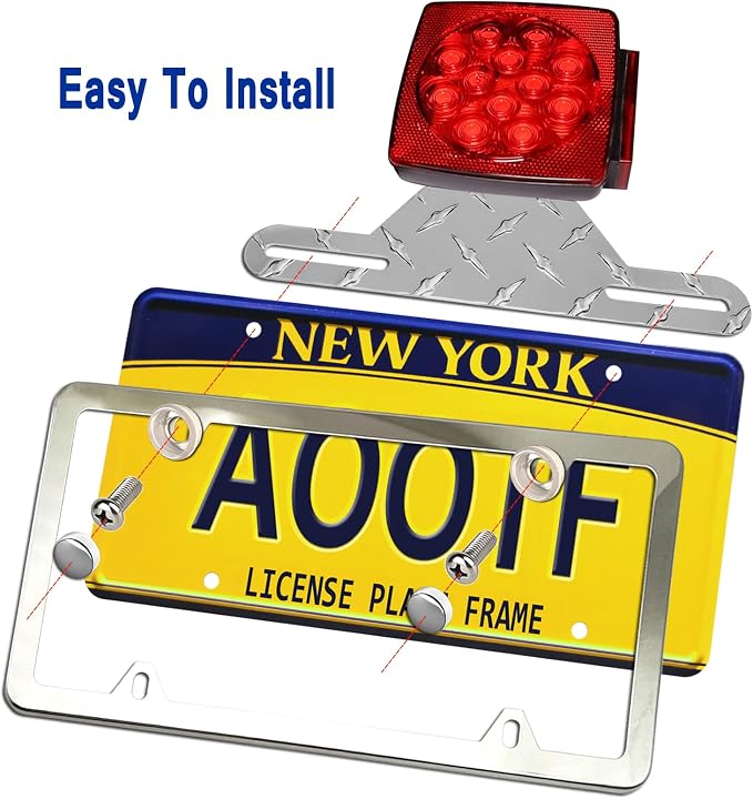 Aootf Trailer License Plate Bracket, Aluminum Holder & Chrome Frame | Aluminum Truck/RVs/Boats Holder, Stainless Steel Frame, with Screw Caps