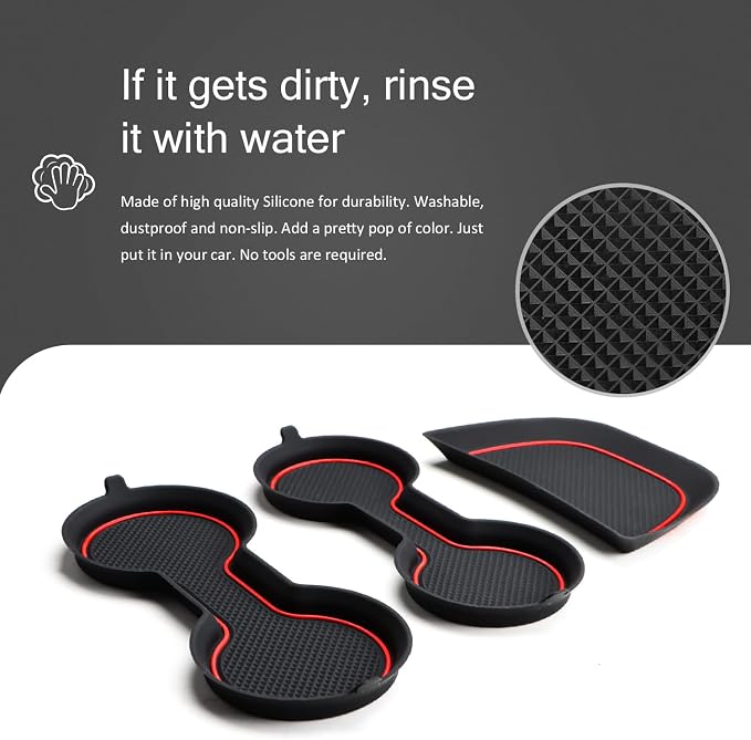 Auovo Cup Holder Inserts Coaster Compatible with Chevy Malibu Accessories 2017 2018 2019 2020 2021 2022 2023 2024 2025 Silicone Cup Mat Pad Car Interior Decoration (3-pcs kit, Red)