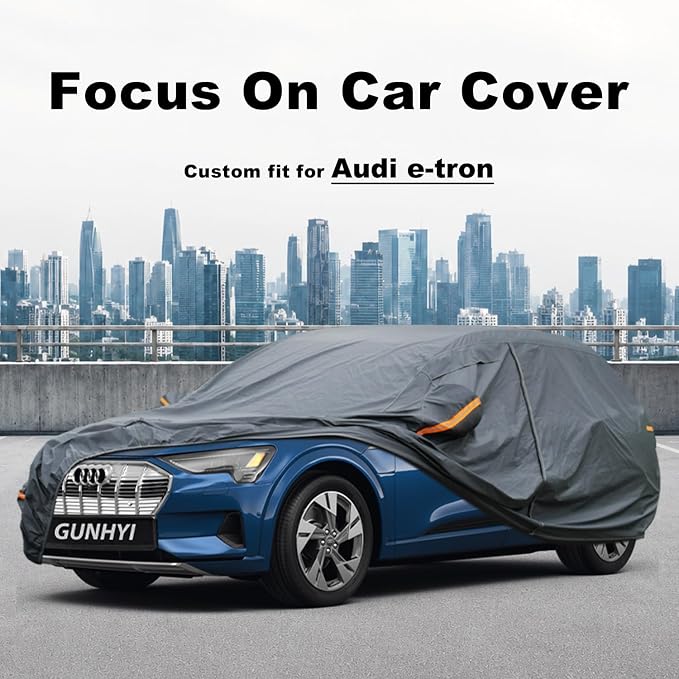 GUNHYI Premium Car Cover Custom Fit Audi e-tron, 16 Layers Heavy Duty Car Cover Waterproof All Weather with Zipper Door for Sun Rain Snow Dust Uv Protection