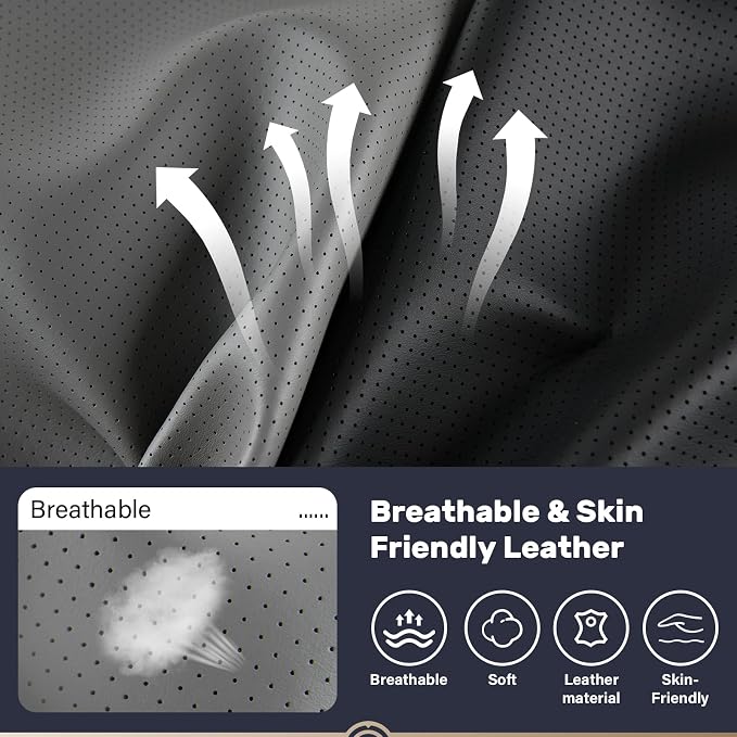 Coverado Memory Foam Car Seat Cushion and Lumbar Support Pillow for Driving Seat, Ergonomic Design Soft and Breathable PU Leather, High Density Memory Foam for Neck & Lower Back Pain Relie